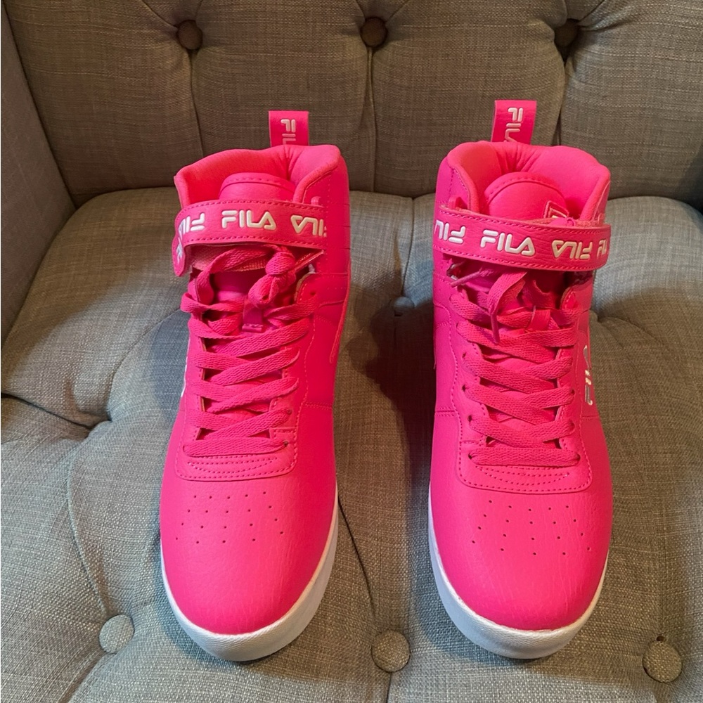 Hot PINK Fila high tops!